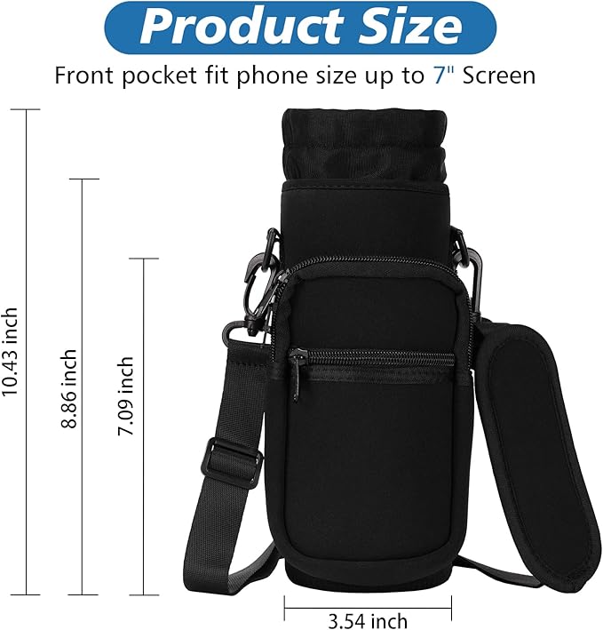 32 40 oz Water Bottle Carrier with Strap, Neoprene Water Bottle Sleeve Bag with 2 Pockets Insulated Flask Sling Holder for Walking Hiking Gym