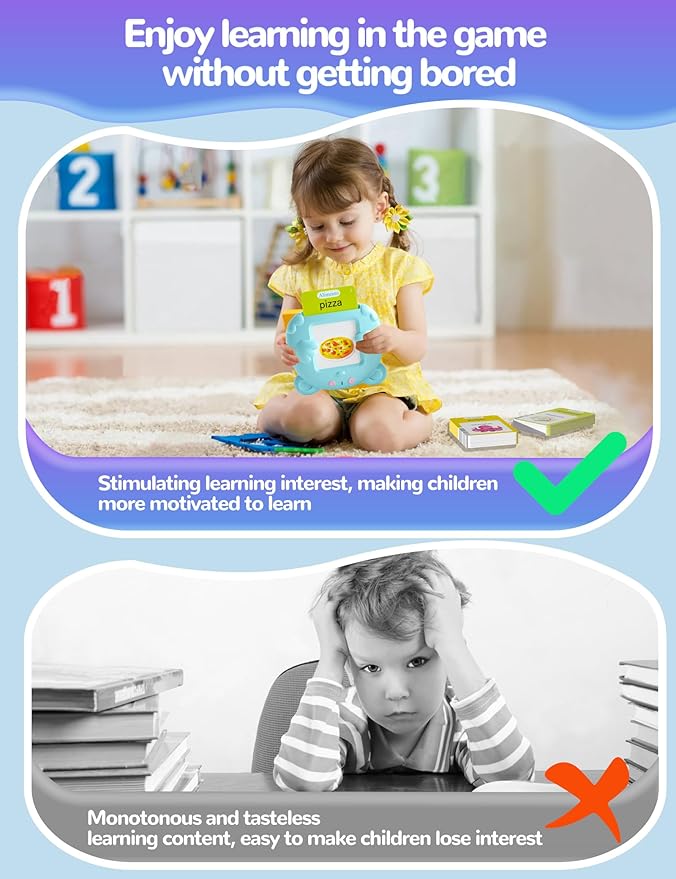 Talking Flash Cards for Toddlers, 224 Sight Words English Learning Flashcards for Kids, Autism Pocket Speech Therapy Toys, Birthday Gifts for Boys Girls