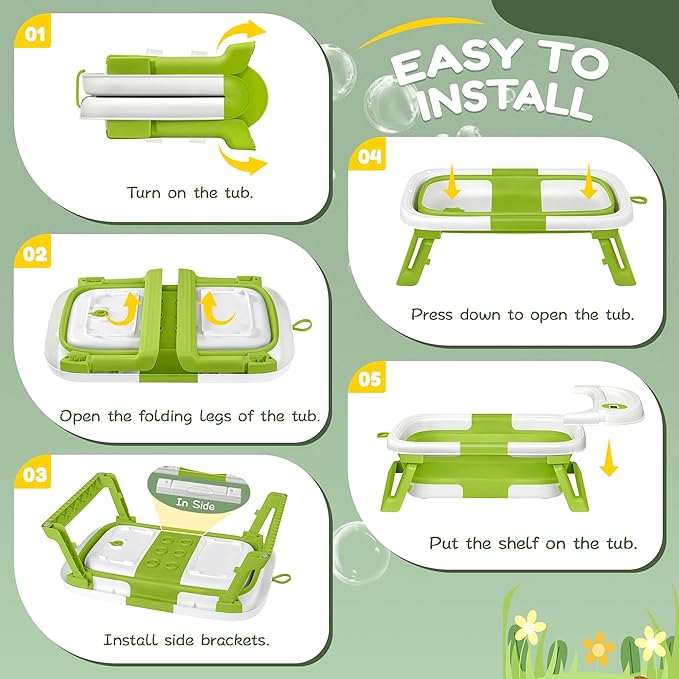 Collapsible Baby Bathtub,Baby Bath Tub with Thermometer & Soft Cushion,Baby Bathtub for Newborn to Toddler 0-36 Months,Portable Travel Baby Tub with No-Slip Feet,Baby Shower Gifts,Green