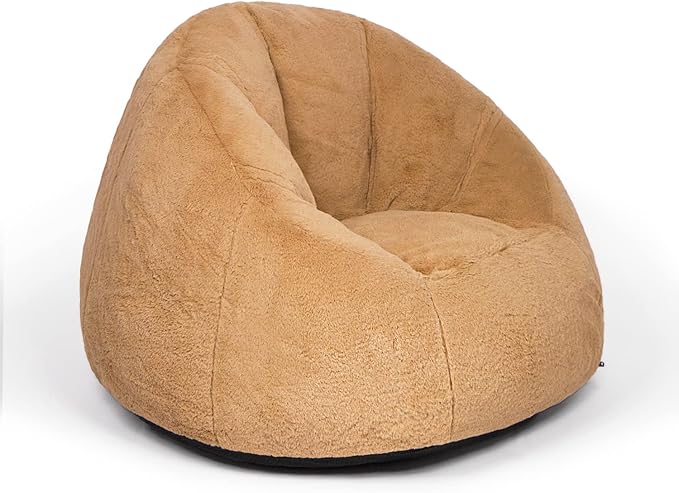 N&V Small Bean Bag Chair for Kids, Children Mini Bean Bag Sack, Foam Filling, Includes Removable and Machine Washable Cover, 27in, Soft Faux Fur (Brown)