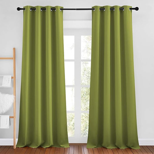 NICETOWN Room Darkening Curtain Panel Grommet - Home Decorations Thermal Insulated Solid Grommet Top Room Darkening Living Room Panels/Drapes for Gift (Fresh Green, 1 Pair, 46 x 90-Inch)