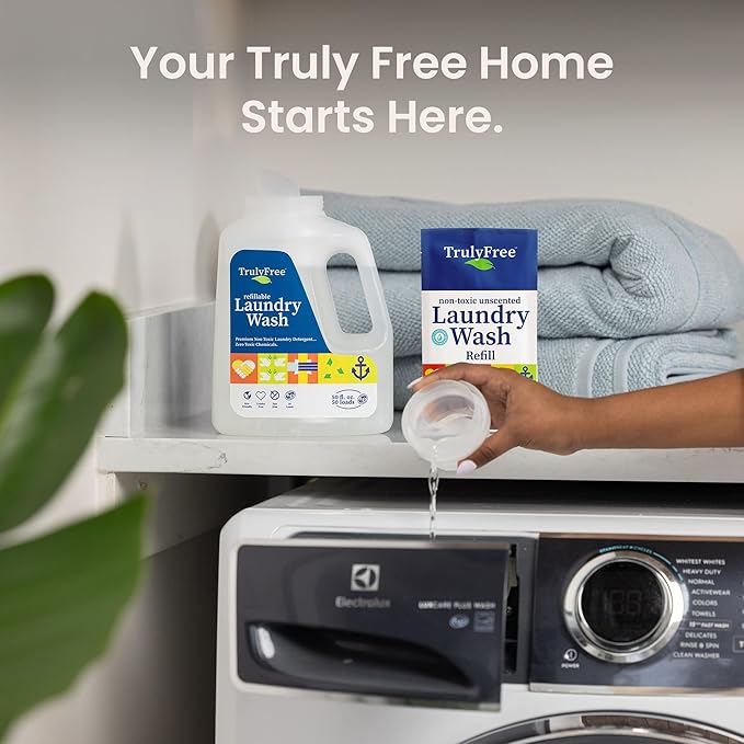 Laundry Wash Detergent for Sensitive Skin, Gentle & Safe for Baby Clothes | Plant-Based, Natural Ingredients | Unscented | Include 1 Refillable Bottle (150 Loads)