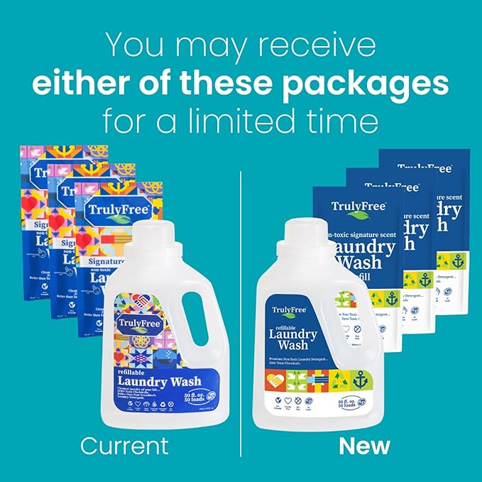 Natural Laundry Detergent for Sensitive Skin | Eco Friendly, Plant Based, Baby Clothes Safe | Clean & Easy Powder to Liquid, 3 Pack Detergent + 1 Refillable Jug | Signature Scent 150 Loads