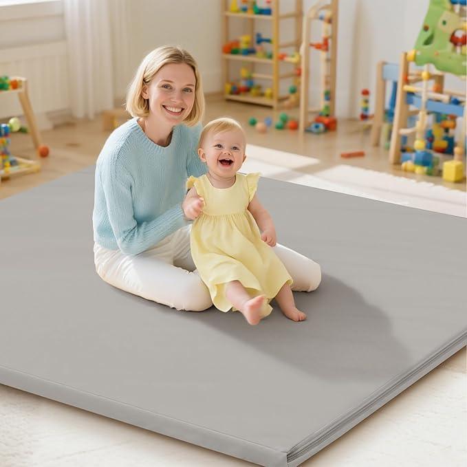 Baby Play Mat 47x47 Inches, Extra Thick 1.2" Foam Floor Mat for Tummy Time & Crawling, Waterproof Non-Slip Faux Leather Playpen Mat for Infants Toddlers, Indoor Outdoor Gym Activity, Gray