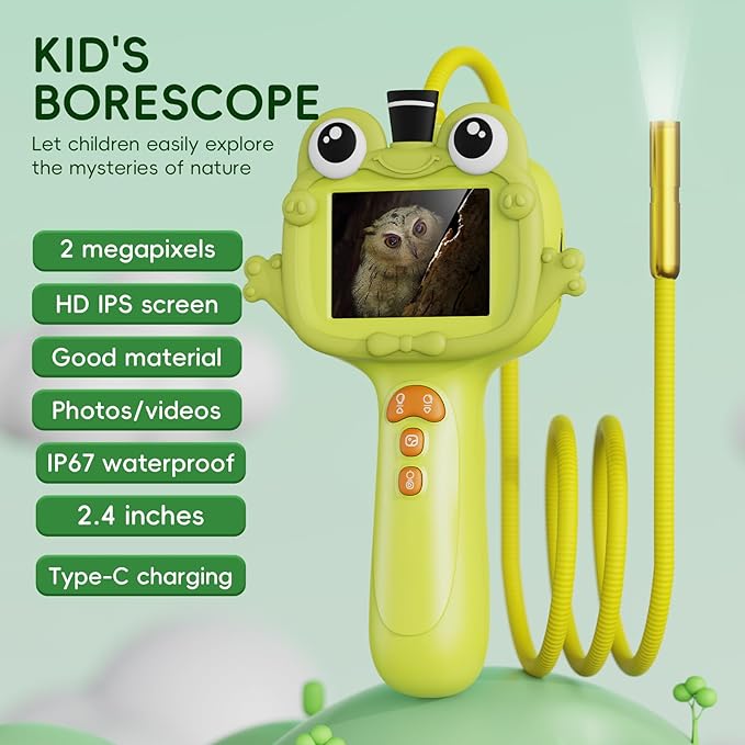 Borescope Camera Toy with Light for Kids - STEM Science Educational Toy for 4 5 6 7 8 9 10 Years Old Boys Girls Birthday Gift, Snake Scope Camera for Outdoor Camping Nature Exploration