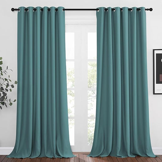 NICETOWN Room Darkening Curtain Panels - Home Fashion Ring Top Thermal Insulated Room Darkening Curtains for Bedroom/Living Room (2 Panels, 80" Wide by 95" Long, Sea Teal)