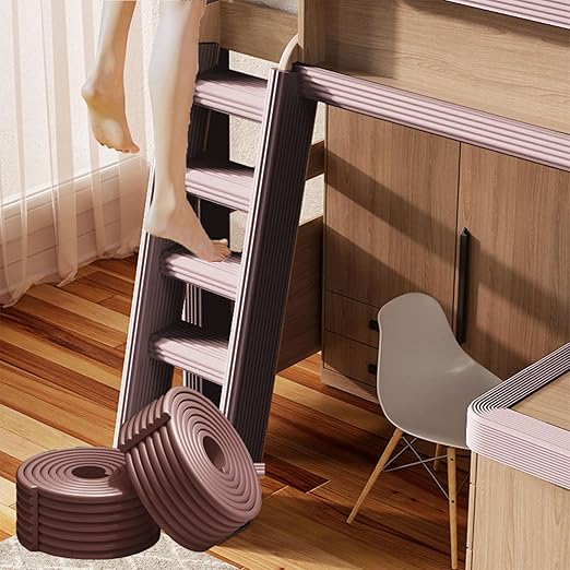 Bunk Bed Ladder Pads,Traction Treads for Stair Steps,Self-Adhesive Bunk Bed Ladder Cover Foam Padding,Soft Extra-Wide Edge Protector,Furniture 6.5 Ft Brown