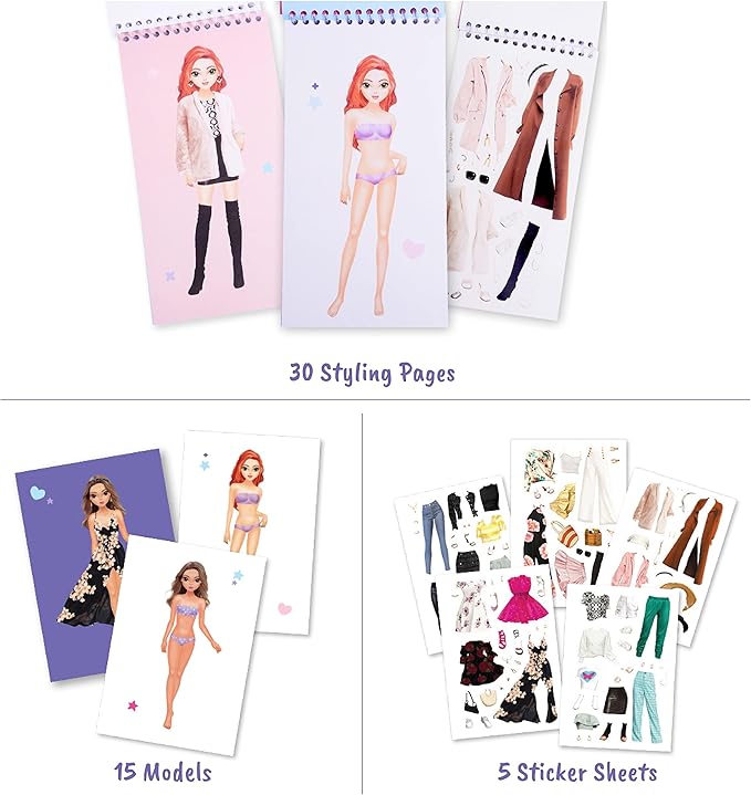 Sticker Dress up - Sticker Activity Book for Kids. Learn Girls Fashion Design with Stickers and Guides for Kids 5 and up. Little Designer Creativity Book. Stickers, Paper Dolls. Gift for Girls