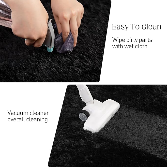 Black Area Rug, 5x7, Soft Plush for Living Room, Bedroom & Nursery, Non-Slip Indoor Carpet for Study, Kids Room Decor