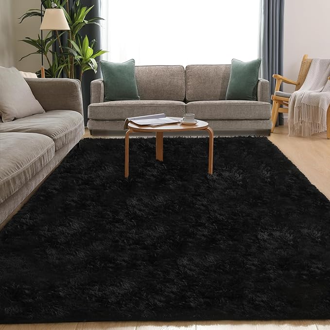 4x6 Black Rug, Area Rugs for Living Room, Soft Plush Area Rugs for Bedroom, Non-Slip Indoor Carpet for Nursery, Study Room, Playroom, Home Decor