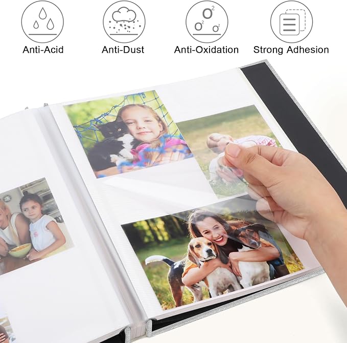 Zesthouse Photo Album Self Adhesive Pages, 60 Pages Magnetic Scrapbook Albums with Sticky Page,Photos Album Holds 8x10 & 5X7 & 4x6 & 6x8 & 3x5, Large Picture Book Ideal for Family,Wedding,Baby