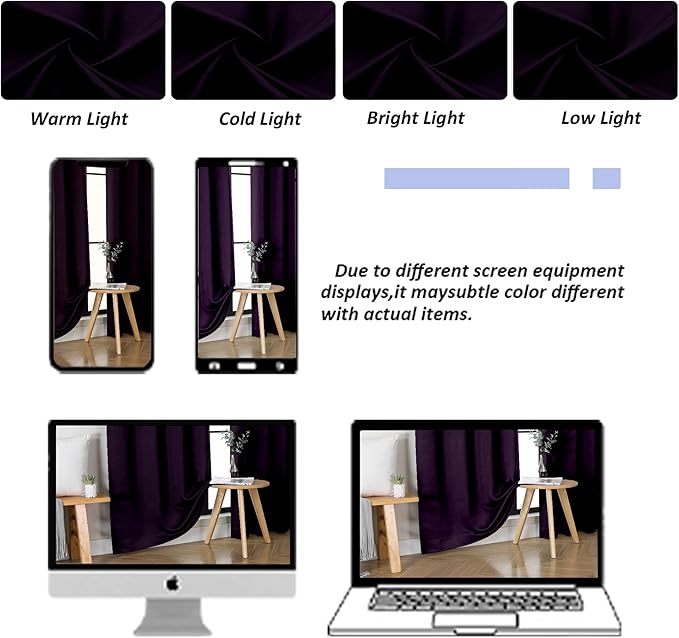 Simplebrand Ava Blackberry Short Blackout Curtains for Bedroom 54 Inches Long 2 Panels Set, Solid Thermal Insulated, Energy Saving Window Treatment Curtains Blackout Drapes, W40 x L54 Inch, Blackberry