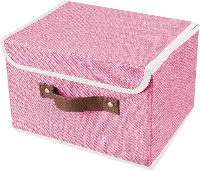 Lucky Monet Storage Bins Boxes with Lids 2 Pack Decorative Storage Boxes Collapsible Fabric Storage Basket Containers Lidded Storage Cube for Organizing Closet Home Office, 15"x 10"x 10" (Pink)