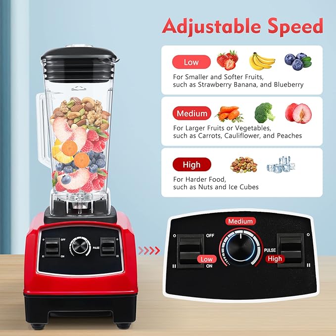 Blender 2L Automatic Smoothie Mixer Baby Food Blender 68oz Fruit Vegetables Juicer 2200W High-Speed Blender Tabletop Soundproof Milkshake Maker (Red)