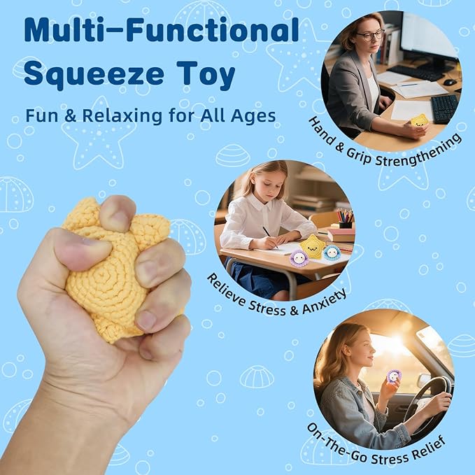 WaldyWop Crochet Kit for Beginners – 3PCS Ocean Friends Wobbles Crochet Animal Kit for Adults & Kids 8-12 – DIY Stress Relief Ball w/ 40% Extra Yarn, Easy Video & Instructions – Gift for Girls & Women