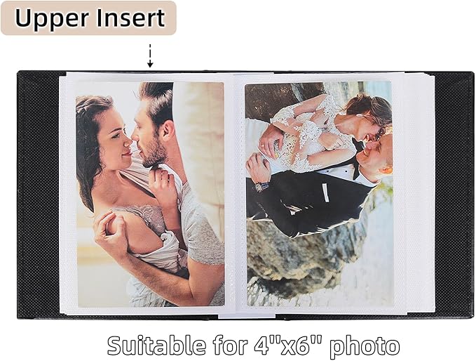 RECUTMS Small Photo Album 4x6 52 Photos, Mini Photo Book Leather Cover with Front Window, 26-Sheet Holds 52 Pictures, Artwork or Postcards Storage for Wedding Family Baby Vacation(Black)
