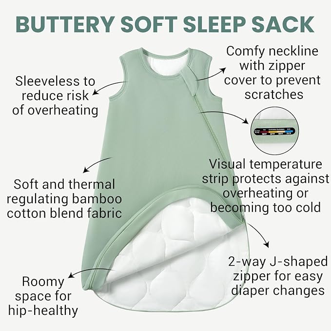 Baby Bamboo Sleep Sack, 70% Rayon Made from Bamboo 30% Cotton 1.0 TOG Infant Wearable Blanket