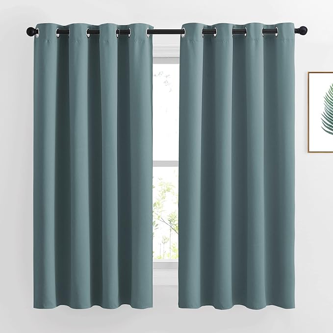 NICETOWN Blackout Curtains 63 Length - Grommet Window Treatment Thermal Insulated Solid Room Darkening Drapes for Living Room, Greyish Blue, 2 Panels, W52 x L63