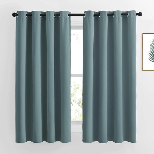NICETOWN Blackout Curtains 63 Length - Grommet Window Treatment Thermal Insulated Solid Room Darkening Drapes for Living Room, Greyish Blue, 2 Panels, W52 x L63