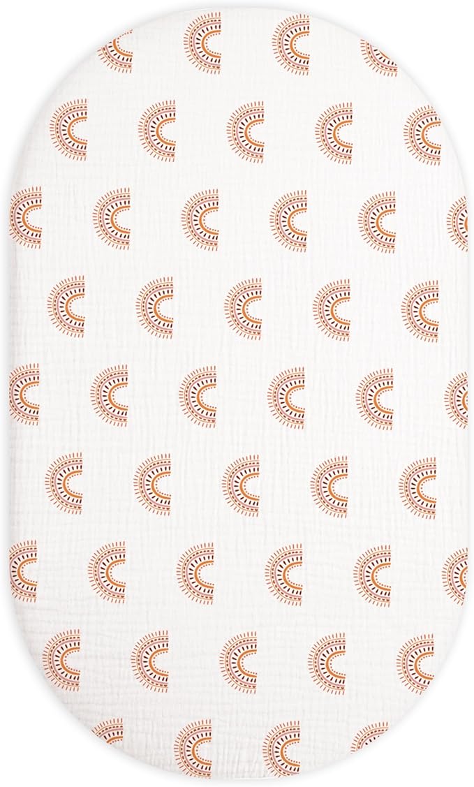 Bassinet Sheet for Baby Boy and Girl, Fitted Sheets for Rectangle, Oval, Hourglass Bassinet Mattress, Muslin Moses Basket Sheets with Neutral Style (Rainbow)