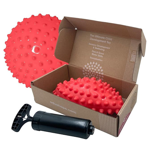 Edushape The Original Sensory Ball for Baby - 7" Deflated with Pump Red Color Baby Ball That Helps Enhance Gross Motor Skills for Kids Aged 6 Months & Up - Colorful Unique Toddler Ball