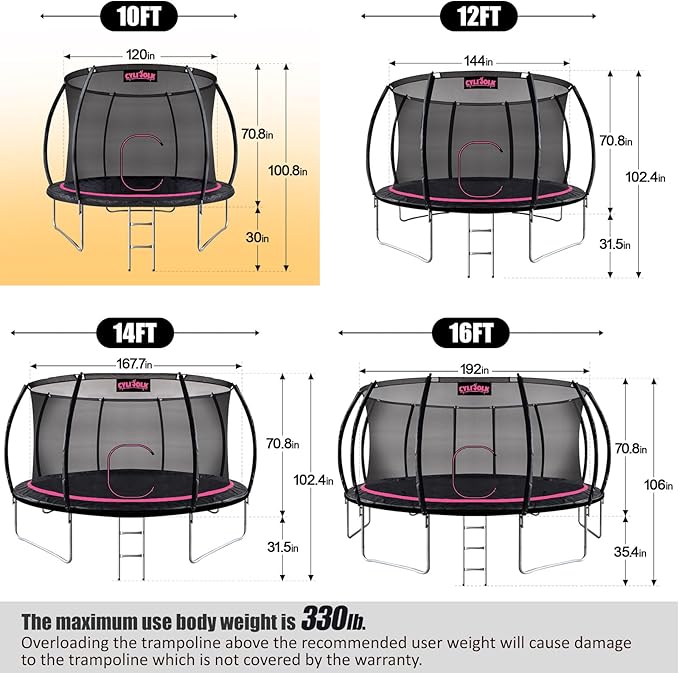 Trampoline for Kids, Heavy Duty Recreational Trampolines Toddler Trampoline with Enclosure Net Ladder Indoor Outdoor Trampoline CPC Approved