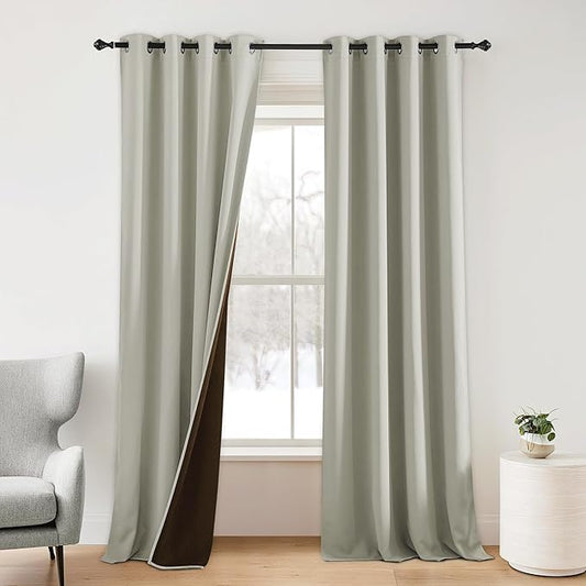 NICETOWN Plylux Blackout Curtains 95" Long for Office Dining Room, Thermal Insulated Sound Reducing Light Block Curtain Panels for Bedroom Modern Room Decorative (52" Wide, 2 Pieces, Sand)