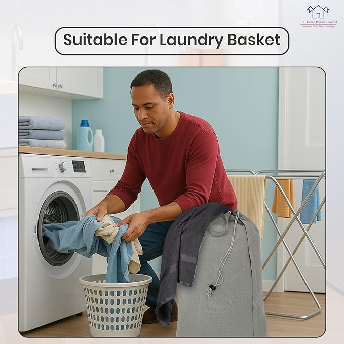 LFH Home Cotton Canvas Extra Large Laundry Bag with Handle, Heavy Duty Drawstring Closure Washable Laundry Bags, School Travel, Home, Hotel, College Dorm, Organizer Sack, Toys Clothes 24x36-Grey