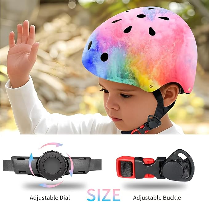 Adjustable Kids Bike Helmet with Knee & Elbow Pads Set, Color Gradient Design for Boys and Girls Aged 3-14+, for Skateboarding, Scooter, Roller & Inline Skating, Longboard
