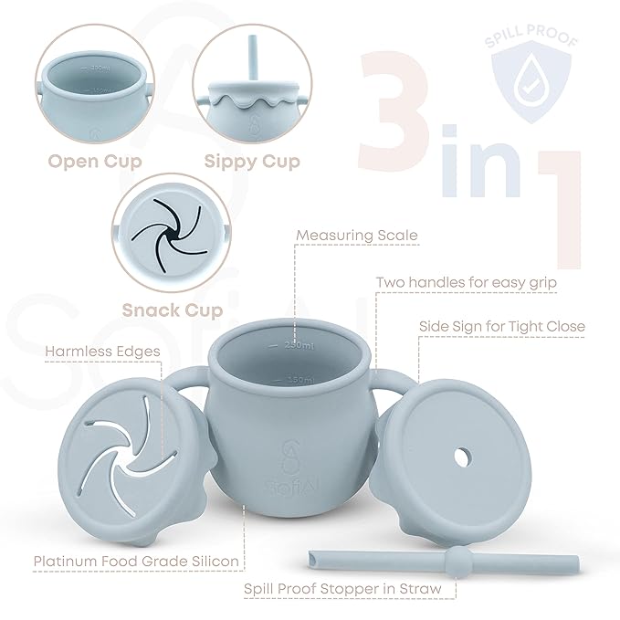 All In One Silicone Feeding Set - Safe for 6-12 Months - Non-Toxic Baby Led Weaning Supplies - Toddler Self Feeding Utensils - BPA-Free - Mess Free Essentials