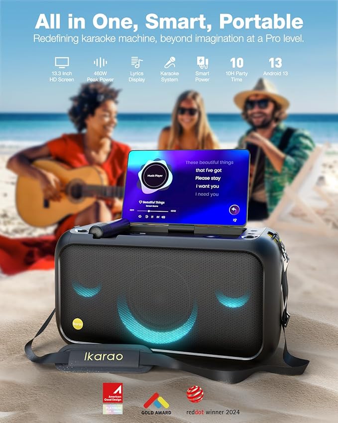 Karaoke Machine for Adults, with Lyrics Display Built-in 13.3" Screen, Truly All in One Karaoke Machine with 2 Wireless Microphone (Hidden & Self Charging), 460W Bluetooth Speaker for Party, TV