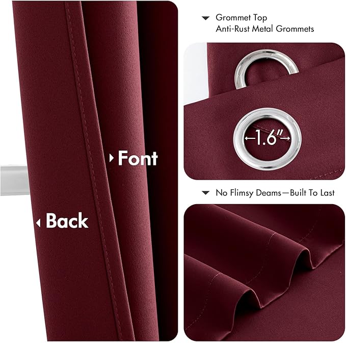 MIULEE Short Curtains for Windows - Christmas Burgundy Red Blackout Half Window Curtains Thermal Insulated Drapes for Kitchen Bedroom Bathroom Grommet Top Small Basement Tiers W40 x L36 Inch 2 Panels