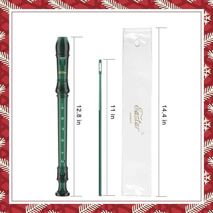Eastar Soprano Recorder Instrument for Kids Students Beginners, German fingering C Key with Cleaning Kit, Storage Bag, Fingering Chart, ERS-1GG, Dark Green, School-Approved