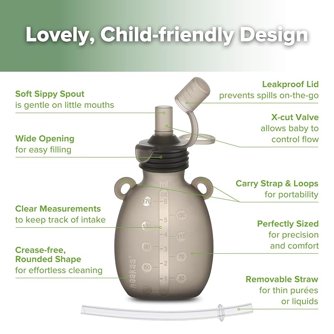 haakaa Happii Bear Silicone Goody Pouch,Reusable Baby Food Pouches for Homemade Organic Purees, Juices, Smoothies, and Yogurt - Perfect for Toddlers and Kids - 2 Pack, 6oz