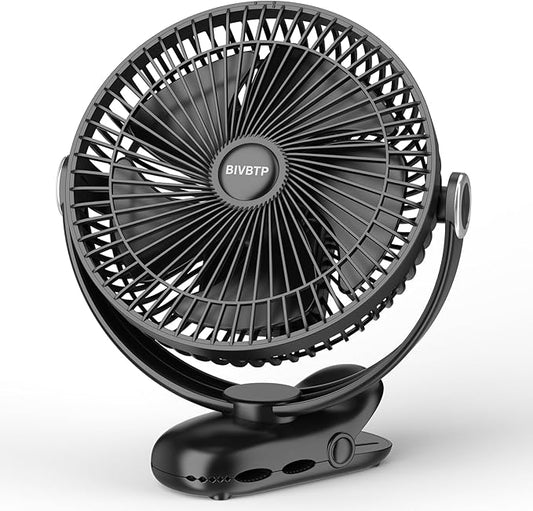 12000mAh Clip on Fan 30H Longest Runtime, 8in Portable Fan Rechargeable, Ultra Quiet with Heavy-Duty Clamp, USB Desk Fans for Golf Cart,Office Desk, Treadmill, Camping, Bedroom