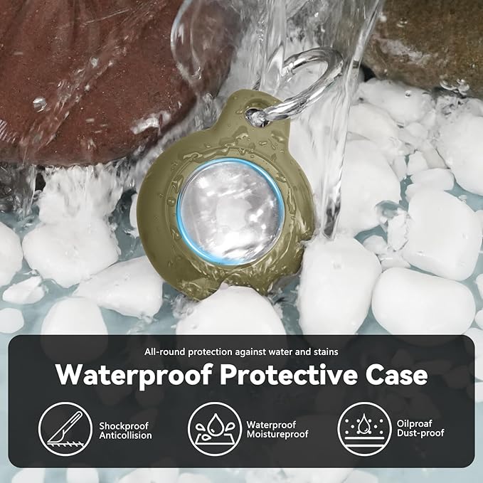 Upgrade Waterproof Airtags Holder with Apple Airtags Keychain, Hard PC Air Tag Case, Anti-Scratch & Shock Air tag Holder,Men's Women's Keyrings & Keychains, for Dog,Car Key,Luggage -Army Green