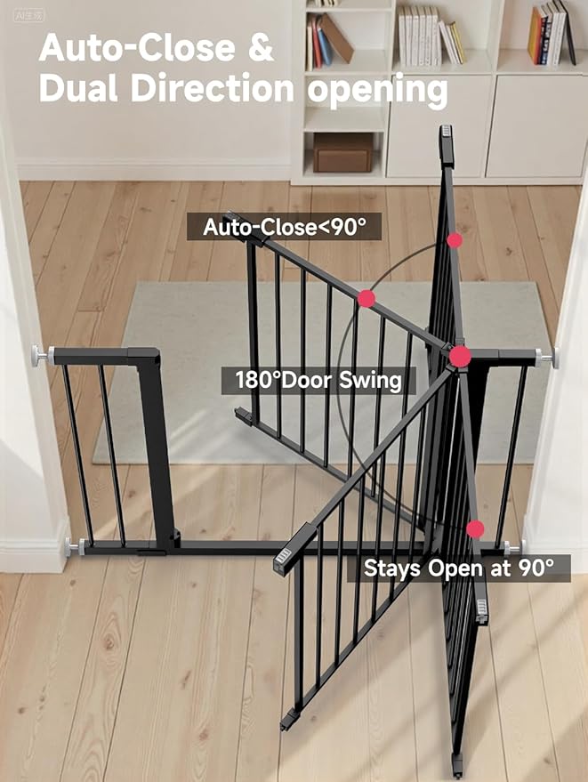 29.5-40.5" Baby Gate for Stairs, Dog Gate for Doorways, Walk Thru Auto Close Metal Baby Safety Gate for The House, Stairs and Doorways, Child Gate Pressure Mounted, Pet Gate for Dog Indoor - Black