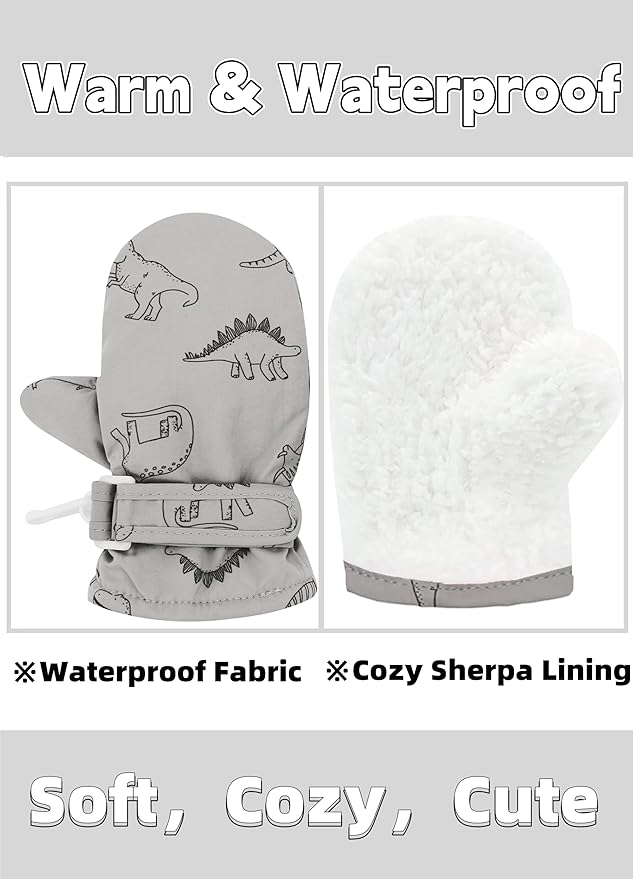 Toddler Gloves Kids Mittens Winter Warm Lined Fleece Gloves Waterproof Snow Baby Mitten for Boys Girls