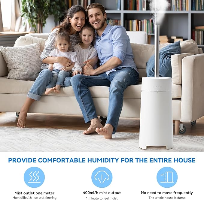 Humidifiers for Bedroom, 5L Quiet Humidifiers for Large Room with Timer, 360°Nozzle, 3 Speed Ultrasonic Cool Mist Humidifier with Humidistat, Suitable for Baby Home Adults Plants (White)