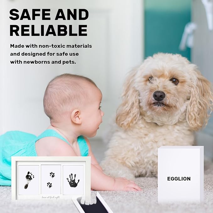 4-Pack Inkless Baby Hand and Footprint Kit with Mess-Free Ink Pad – Baby Safe Ink Pad for Hand, Foot & Paw Prints – Newborn Footprint & Paw Print Kit for Dogs and Cats – 16 Cards(Jet Black, L)