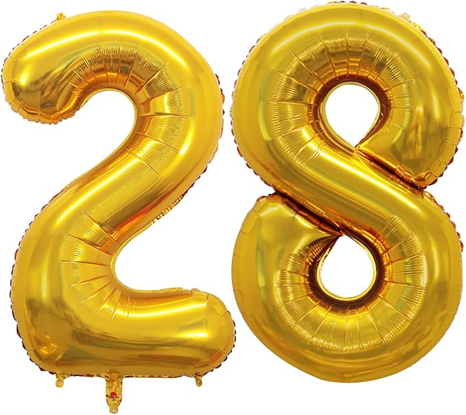 GOER Number 28 Balloons for 28th Birthday Party Decorations,42 Inch Jumbo Foil Helium 82 Balloons for 82nd Birthday Party Decoration (Gold)
