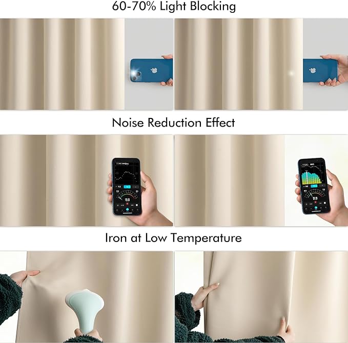 MIULEE Back Tab Cream Beige Curtains 92 Inch Long 2 Panels Set for Living Room Bedroom, Ivory Rod Pocket/Pinch Pleated Light Blocking Thermal Insulated Room Darkening Floor to Ceiling Blackout Drapes