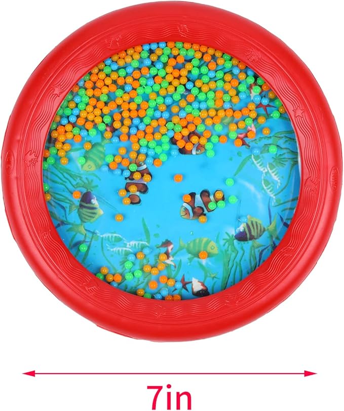 Musfunny Ocean Drum Wave Bead Drums Gentle Sea Sound Music Gift Musical Educational Sea Sound Drum Tool for Kid Child Baby (Red)
