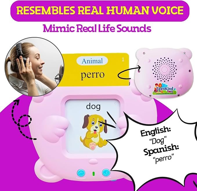 ZeenKind Spanish & English Talking Flash Cards with 510 Sight Words for Toddlers 3 4 5 6 Years Old, Learn Spanish for Kids, Audible Pocket Speech Early Learning Bilingual Flashcard Toys, 255 Cards.