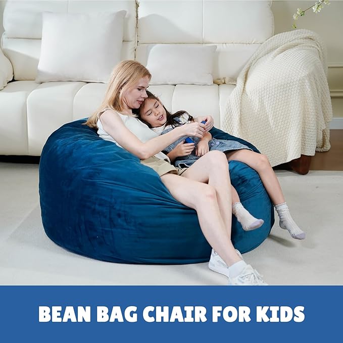 Bmag Giant Bean Bag Chair for Adults, 6FT Bean Bag Chair Convertible Bean Bag Pad, Lazy Sofa Chairs with Memory Foam Filler, Removable Washable Cover for Living Room Bedroom Office - Blue