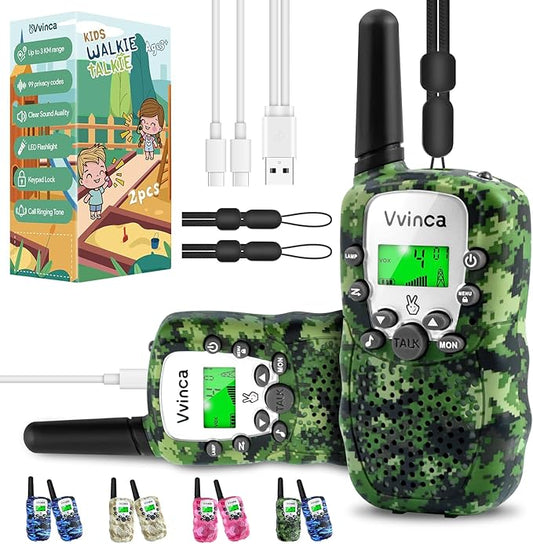 Vvinca Walkie Talkies for Kids Rechargeable 2 Pack, Army Toys for Boys Girls Ages 3-13 Outdoor Military Camping Toy, 3KM Long Range Walkie-Talkie 2 Way Radios 22 CH with Flashlight Birthday Gift