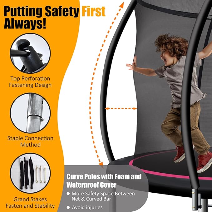 Trampoline for Kids, Heavy Duty Recreational Trampolines Toddler Trampoline with Enclosure Net Ladder Indoor Outdoor Trampoline CPC Approved