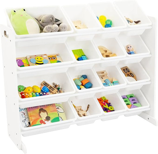 Humble Crew Supersized Toy Storage Organizer with 16 Removable Bins, White/White – Large Toy Storage for Toddlers Ideal for Kids' Rooms, Playrooms, and Nurseries - Modern Toy Bins for Kids