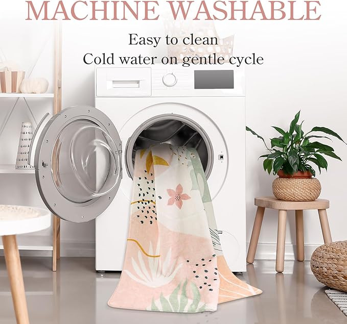 Lahome Pink Washable Rugs 8x10 - Non-Slip Backing Large Living Room Carpet Low Pile Throw Boho Area Rugs for Bedroom, Botanical Print Ultra-Thin Indoor Rug for Classroom Nursery Dining Room Home