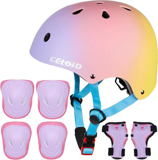 Kids Bike Skateboard Helmet Pad Set,Toddler Cyling Protective Gear Knee & Elbow Pads Wrist Guards for 5-8-10-12-14-16 Years Girls Boys Bicycle Scooter Roller Skate Inline Skating Rollerblading